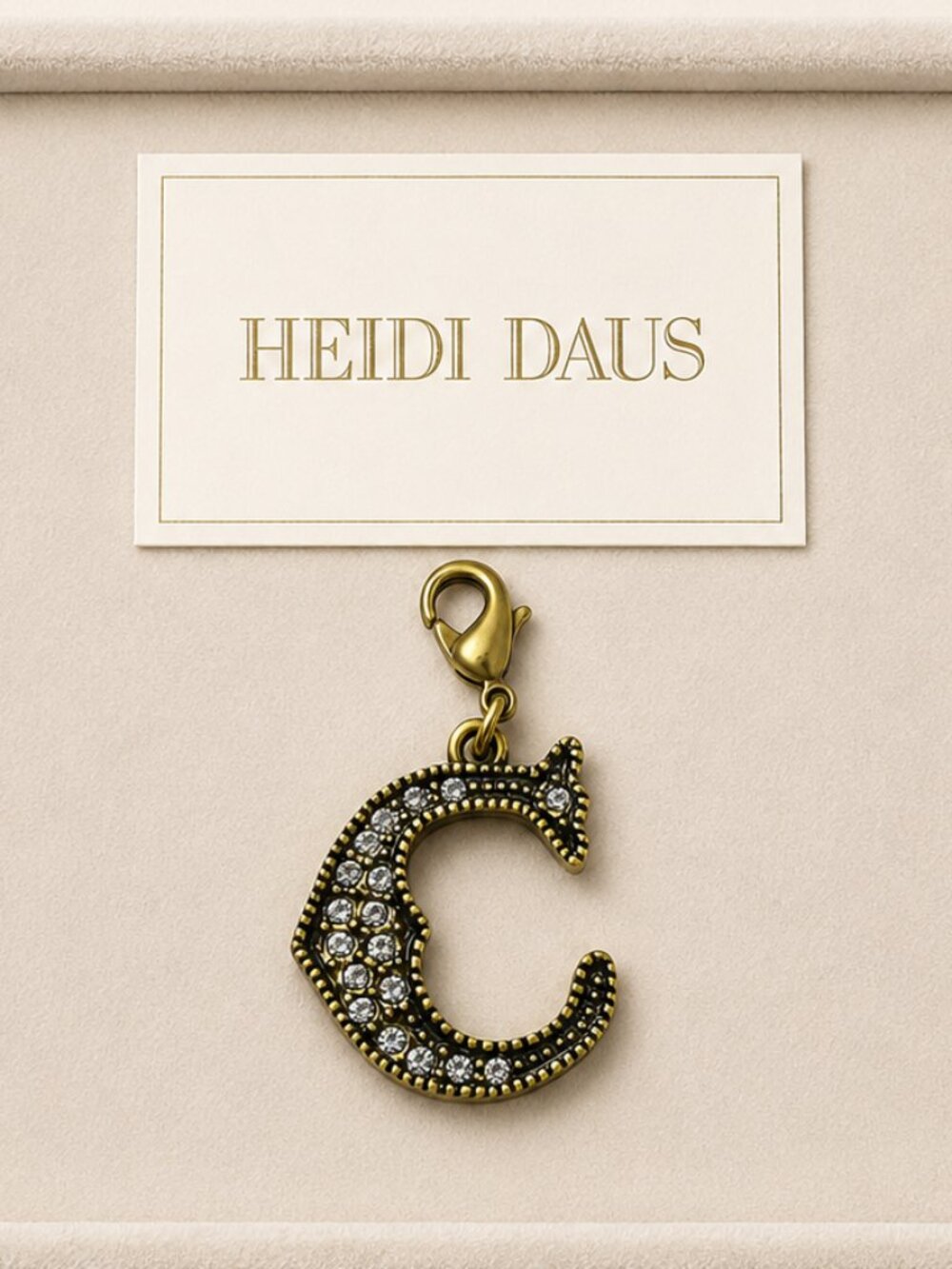 Vintage Heidi Daus Clear Crystal Pavé Letter 'C' Charm Pendant in Antique Gold